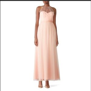 AMSALE Aliki Illusion Yoke Tulle Halter Bridesmaid Wedding Mother of Bride Gown